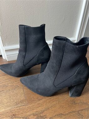 Steve Madden Black Pointed Sock Ankle Booties